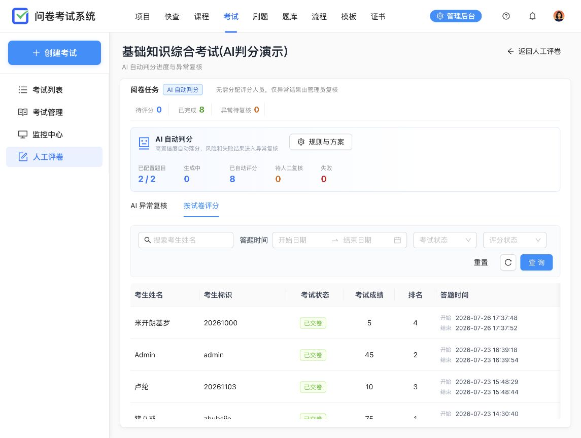 人工判分页面